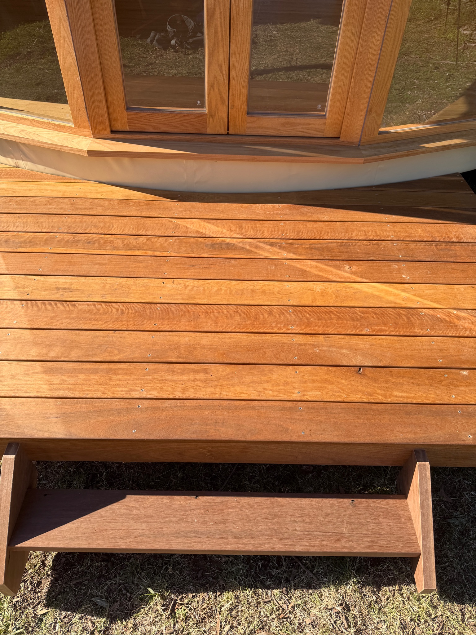 Hardwood deck and entry step close up