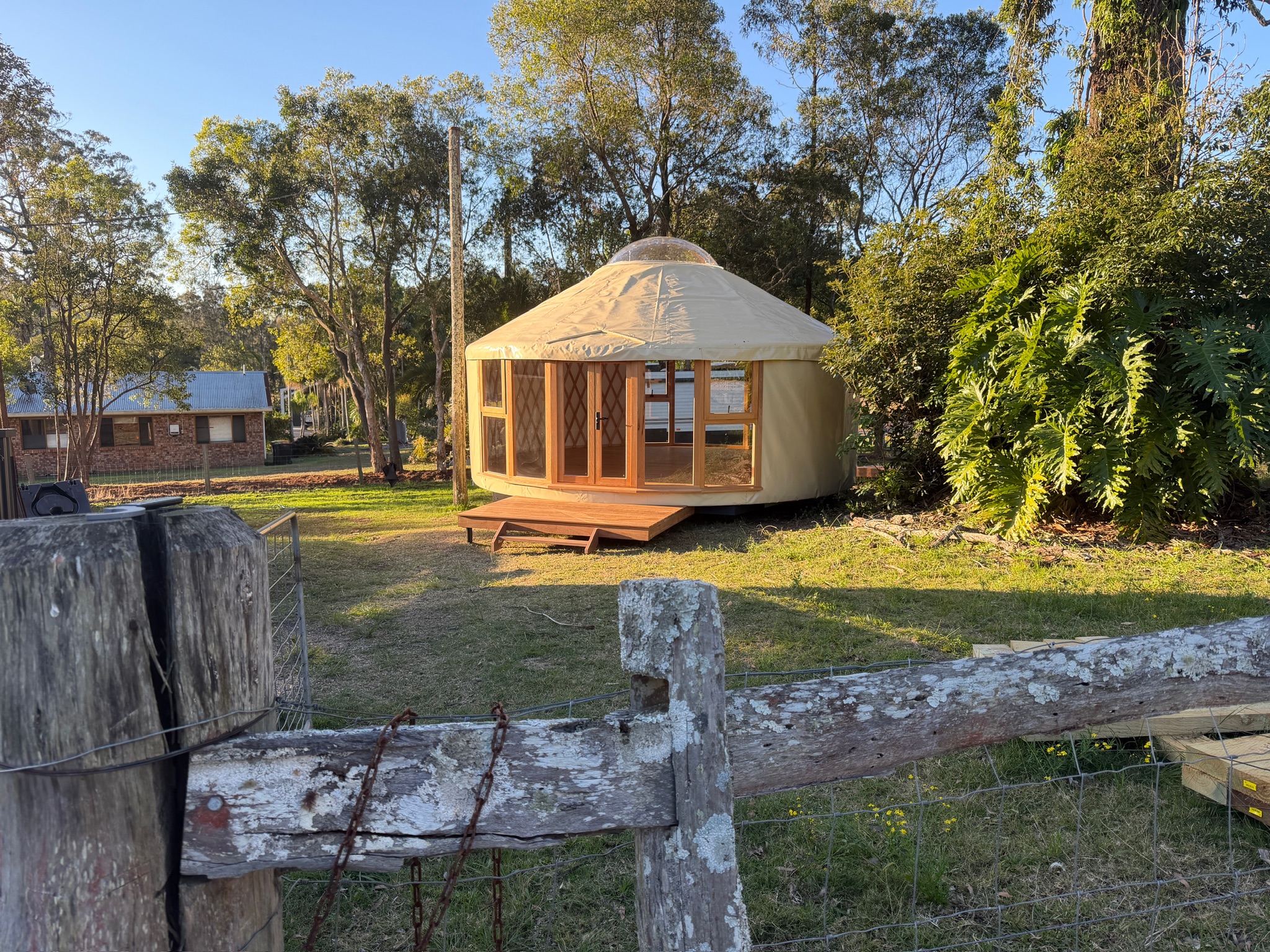 6m yurt and hardwood deck at Lake Cathie
